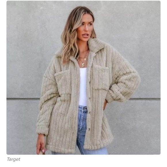 Cupshe Jackets & Blazers - Taupe Faux Fur Collared Long Sleeve Button Up Jacket new